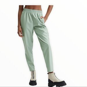 NWT Fabletics High-Waisted Dusty Garden Green Vegan Leather Elastic Waist Pant S